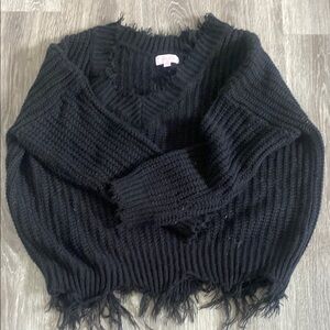 Pink Lily Black V-Neck Chunky Knit Sweater